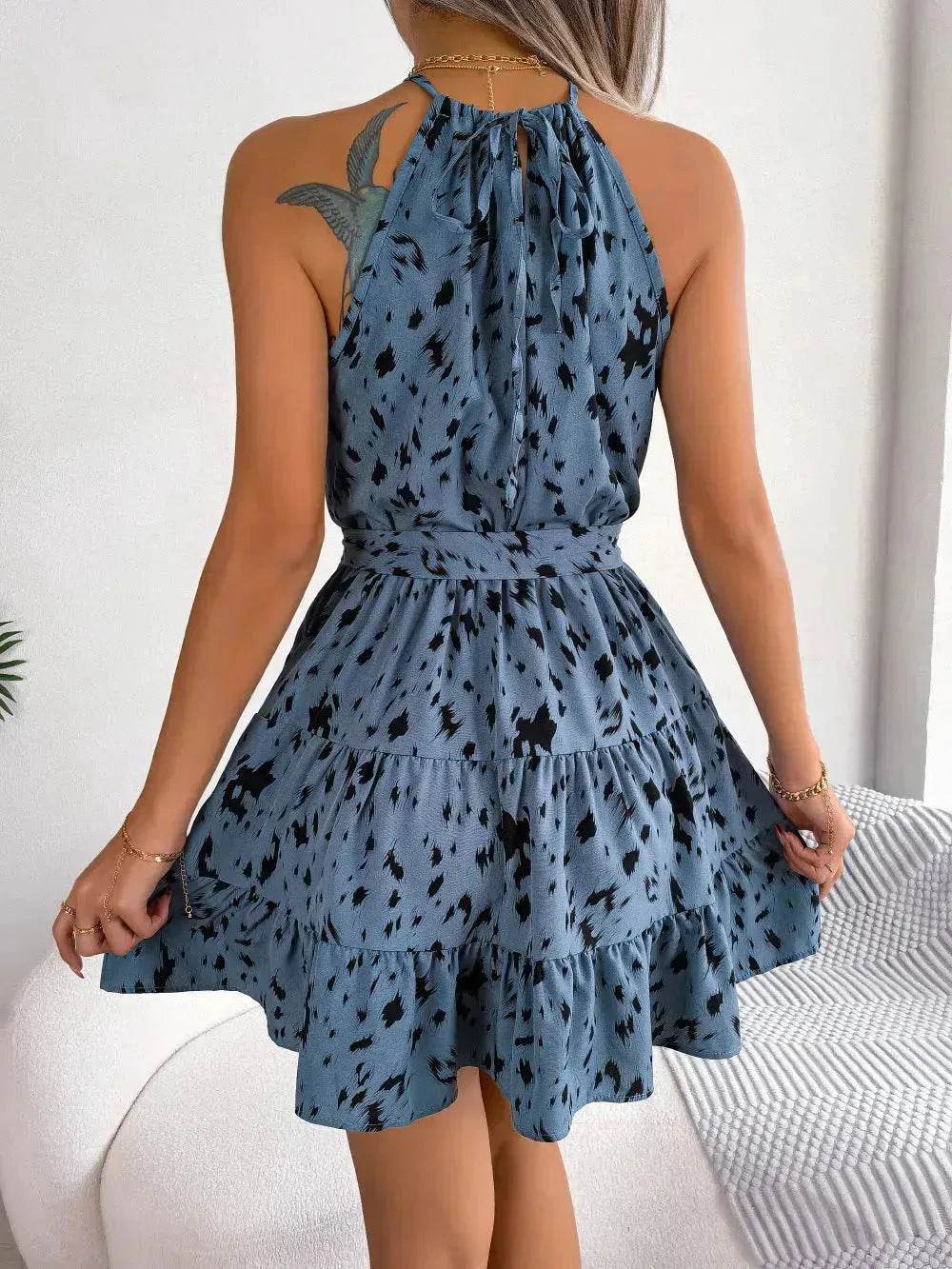 Casual Leopard Print Ruffled Swing Dress Summer Fashion Beach Dresses Women Skater Dress for Chic Ladies. - www.Shopthatapp.com
