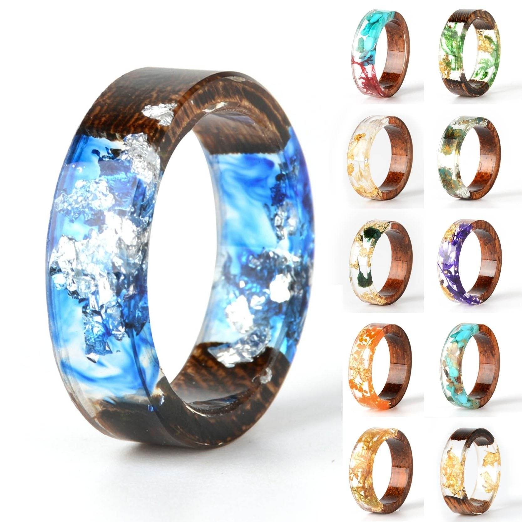 Handmade DIY romantic dry flower Real wood resin ring gold / silver paper inside ring women wedding party ring gifts for the lover - www.Shopthatapp.com