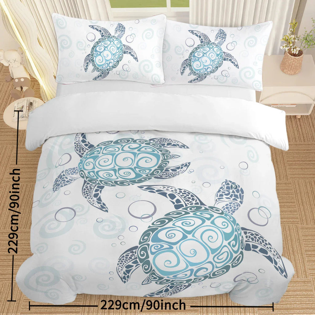 Sea Turtle Bedding Aqua Teal Blue Duvet Cover Sets Beach Turtle Bed Sets Ocean 3 Piece Turtle Themed Comforter Cover With 2 Pillowcases Twin Full Queen King Size - www.Shopthatapp.com