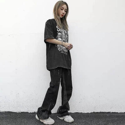 Reconstructed Splatter Denim Jeans pant fashion men - www.Shopthatapp.com