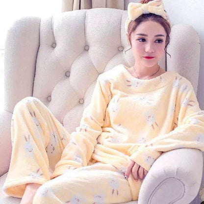 Women Coral Velvet Fleece Pajamas Fall Winter Loungewear Flannel  Sleepwear - www.Shopthatapp.com