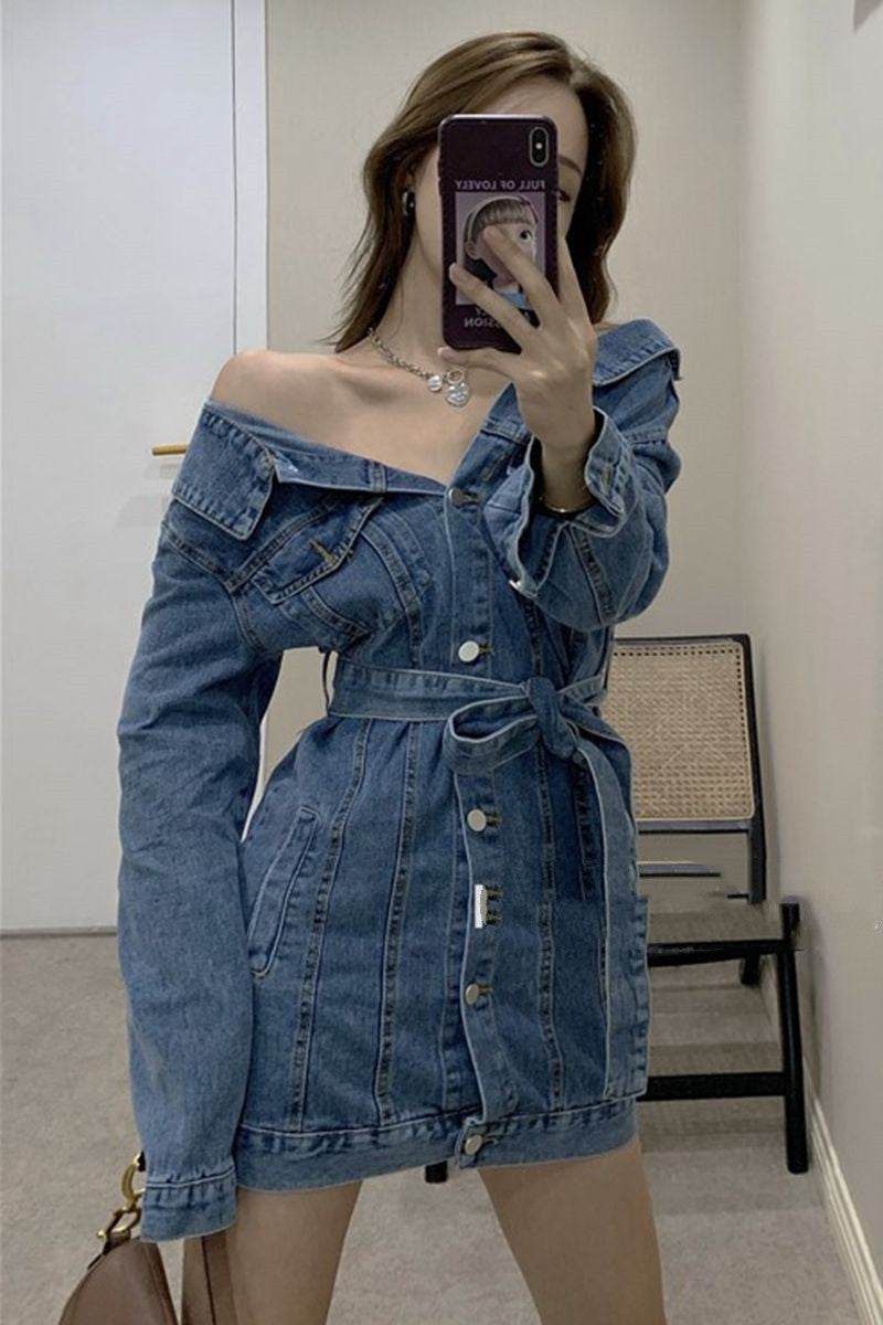 Street Fashion Long sleeve denim Mini Jeans dress - www.Shopthatapp.com