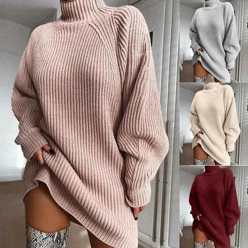 Winter Solid Mini Jumper Dress Turtleneck Sweater Dress - www.Shopthatapp.com