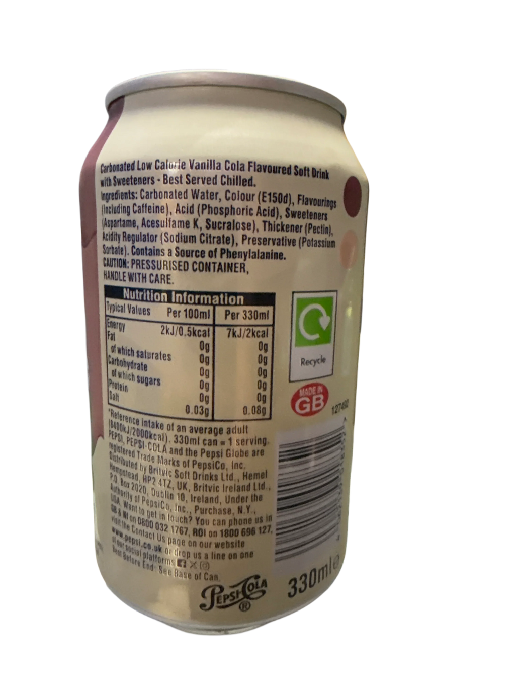 Pepsi Zero Cream Soda Flavoured Can 355ML - U.K Edition - www.Shopthatapp.com