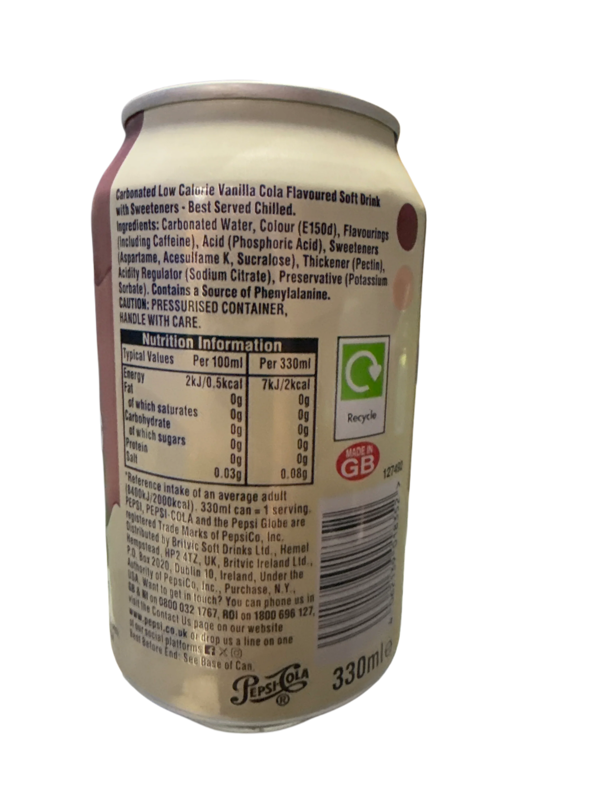 Pepsi Zero Cream Soda Flavoured Can 355ML - U.K Edition - www.Shopthatapp.com