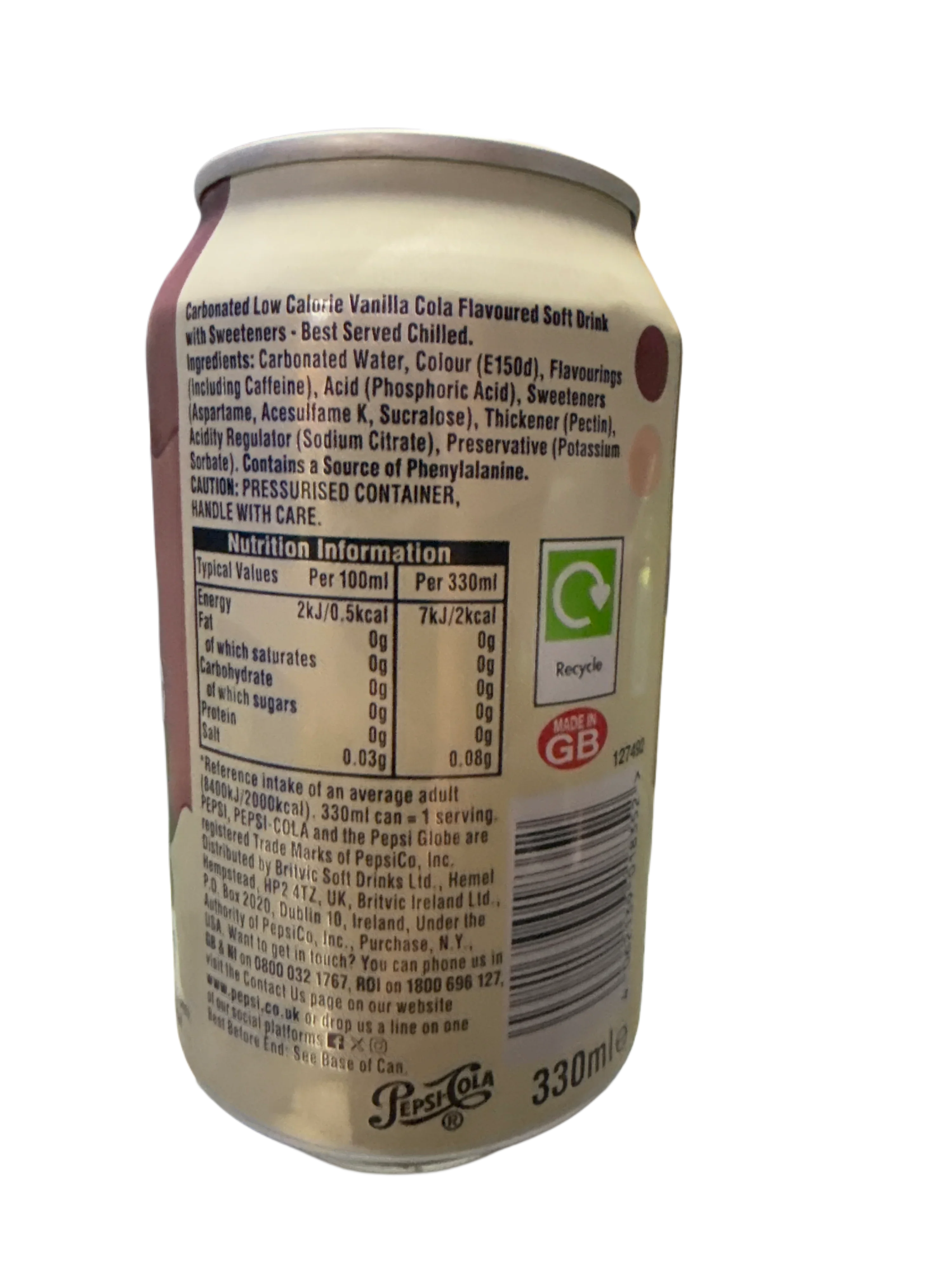 Pepsi Zero Cream Soda Flavoured Can 355ML - U.K Edition - www.Shopthatapp.com