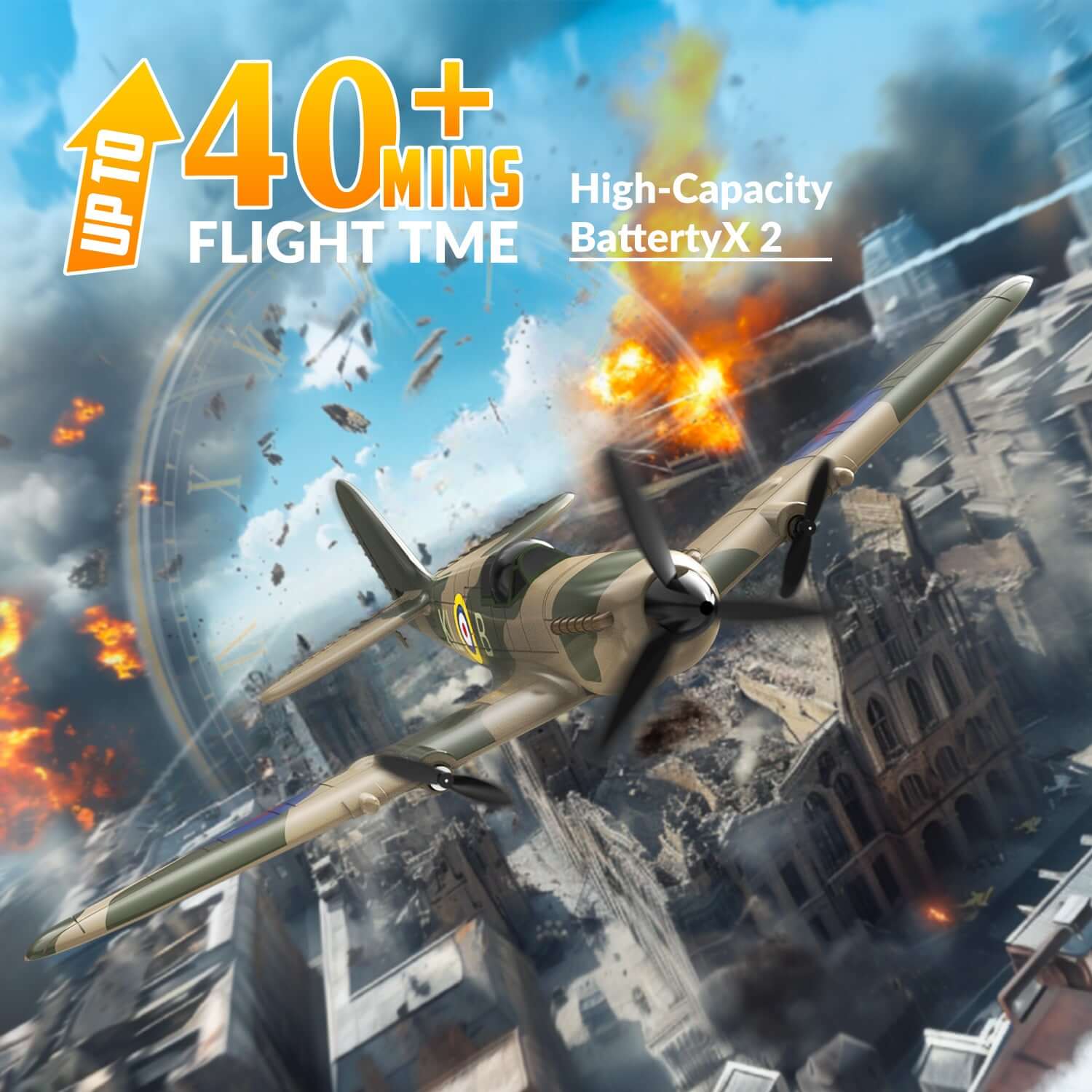 Volantex RC Spitfire 3CH RTF EPP Plane w/ Gyro 2.4Ghz, Perfect for Kids/Beginner - www.Shopthatapp.com