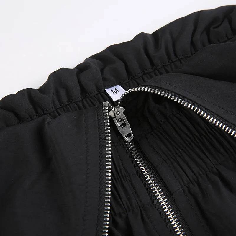 Solid Color High-waisted Zipper V Loose Straight Pocket Street fashion Cargo Pants Women - www.Shopthatapp.com