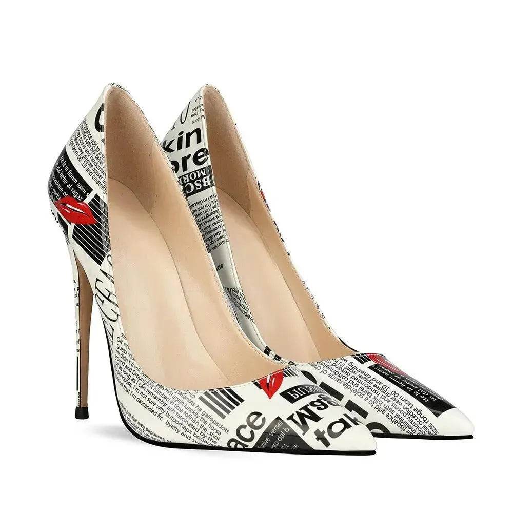 Women's Pointed Toe Stiletto Heels Catwalk Show Shoes 12cm Graffiti Fashion High Heels Women - www.Shopthatapp.com