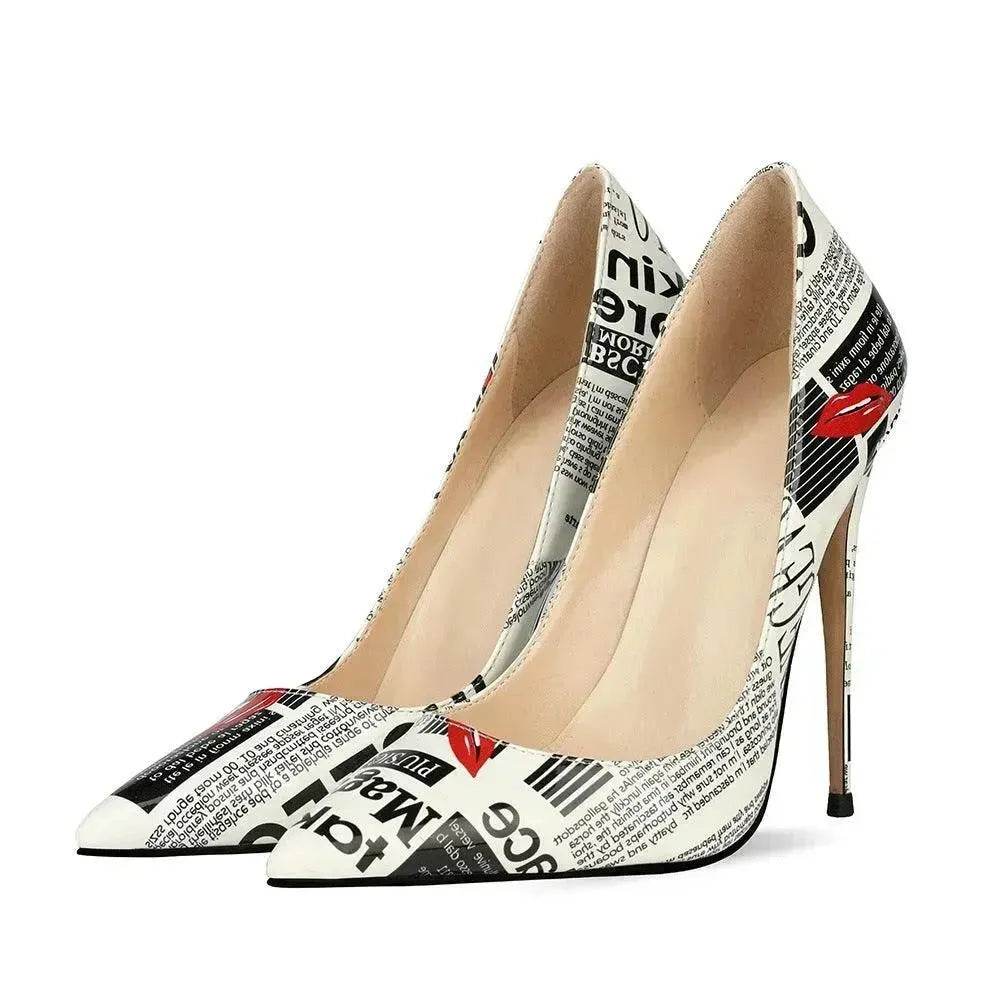 Women's Pointed Toe Stiletto Heels Catwalk Show Shoes 12cm Graffiti Fashion High Heels Women - www.Shopthatapp.com