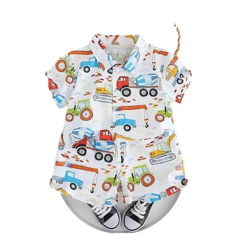 Boy's Shirt Suit Thin Summer Fashionable Cartoon Baby Short Sleeve Summer Clothing Two piece for boys - www.Shopthatapp.com