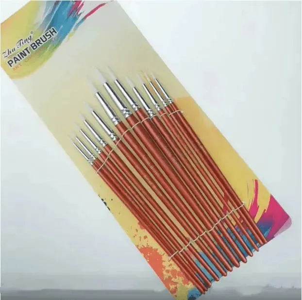 12Pcs  Lot Round Shape Nylon Hair Wooden Handle Paint Brush Set Tool For Art School Watercolor Acrylic Painting - www.Shopthatapp.com
