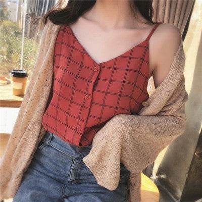Casual sleeveless button down Chiffon  blouse top for women - www.Shopthatapp.com