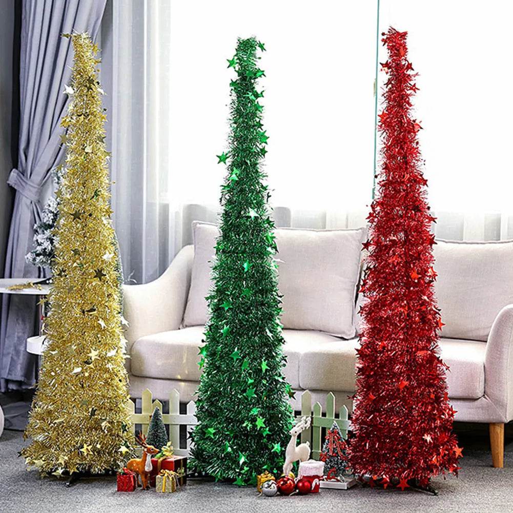 Artificial Tinsel Up Christmas Tree With Stand Gorgeous Collapsible Artificial Christmas Tree For Christmas Decorations - www.Shopthatapp.com