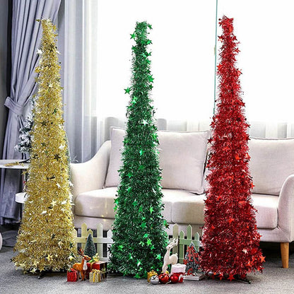 Artificial Tinsel Up Christmas Tree With Stand Gorgeous Collapsible Artificial Christmas Tree For Christmas Decorations - www.Shopthatapp.com