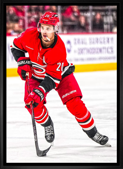 Sebastian Aho 20x29 Framed Canvas Carolina Hurricanes - www.Shopthatapp.com