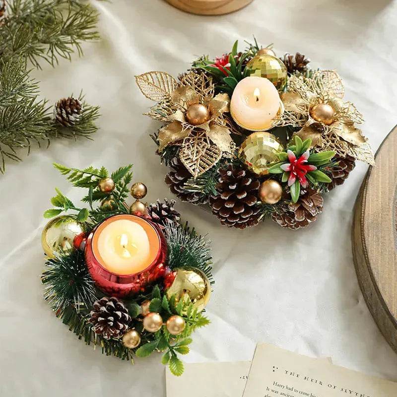 Christmas candle wreath Xmas New Year candle holders decors - www.Shopthatapp.com