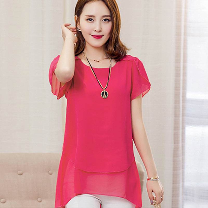 New Spring Summer Women Chiffon Loose Blouse  top O-Neck Short sleeve Plus size - www.Shopthatapp.com