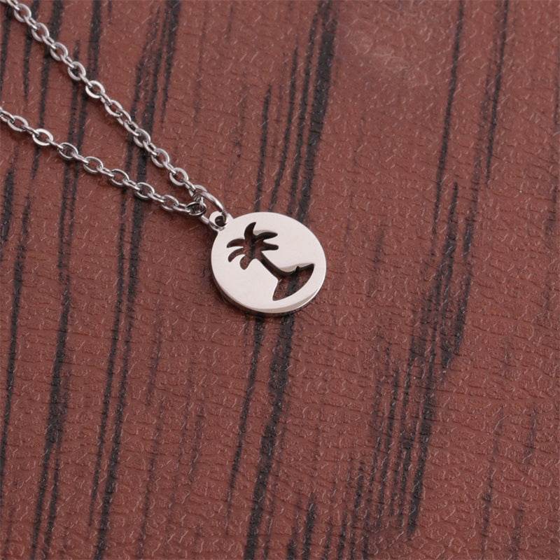 Titanium Steel Hollow Coconut Tree Pendant Neck Accessories Unisex - www.Shopthatapp.com