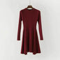 Autumn Winter Round neck Slim fit Mini Flared Sweater Dress - www.Shopthatapp.com