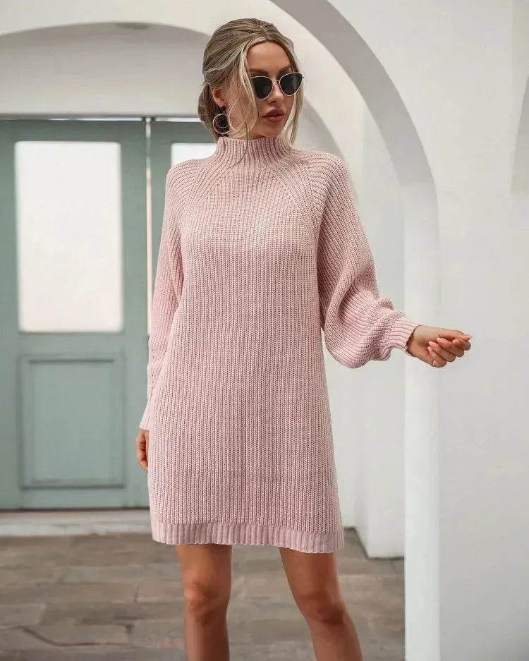 Winter Solid Knitted turtleneck sweater dress Mini - www.Shopthatapp.com