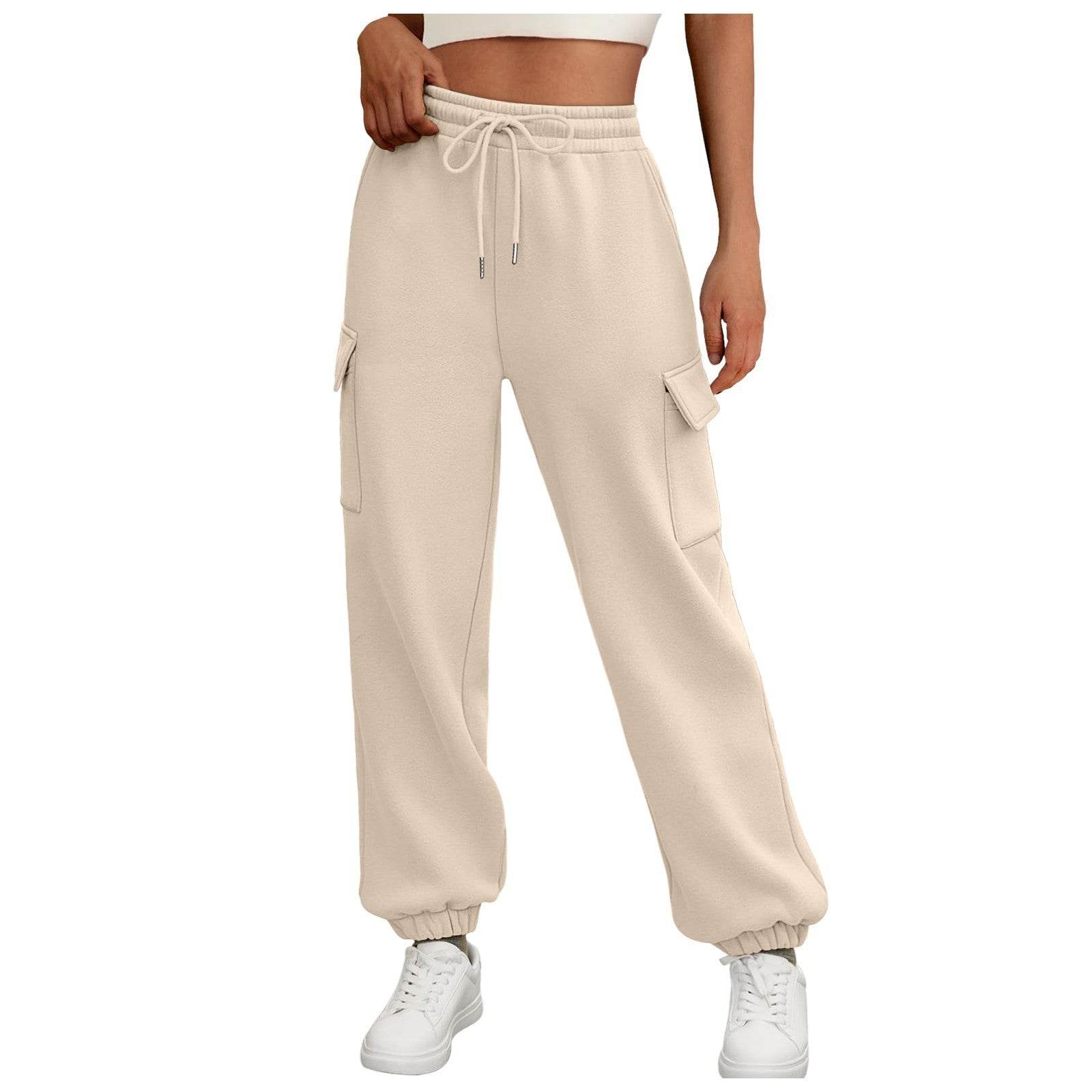 Women's Sweatpants Fleece Lined Baggy Athletic Jogger Trousers With Pockets Fall Casual Trendy Cargo Pants Fall Outfits - www.Shopthatapp.com