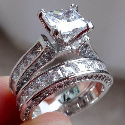 New Style Charm Couple Rings His Her Silver Color Princess Cut CZ Anniversary Promise Wedding Engagement Ring Sets - www.Shopthatapp.com