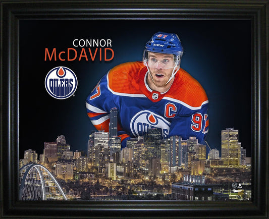 Connor McDavid 16x20 Framed Skyline Print Edmonton Oilers - www.Shopthatapp.com