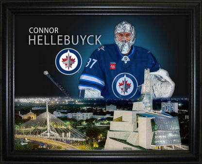 Connor Hellebucyk 16x20 Framed Skyline Print Winnipeg Jets - www.Shopthatapp.com