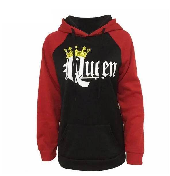 Women KING QUEEN King and Queen Crown Couple Color Block Sweatshirt - www.Shopthatapp.com