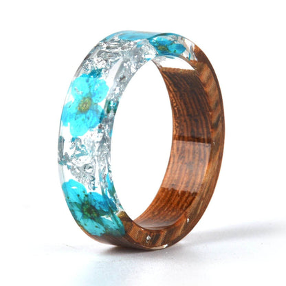 Handmade DIY romantic dry flower Real wood resin ring gold / silver paper inside ring women wedding party ring gifts for the lover - www.Shopthatapp.com