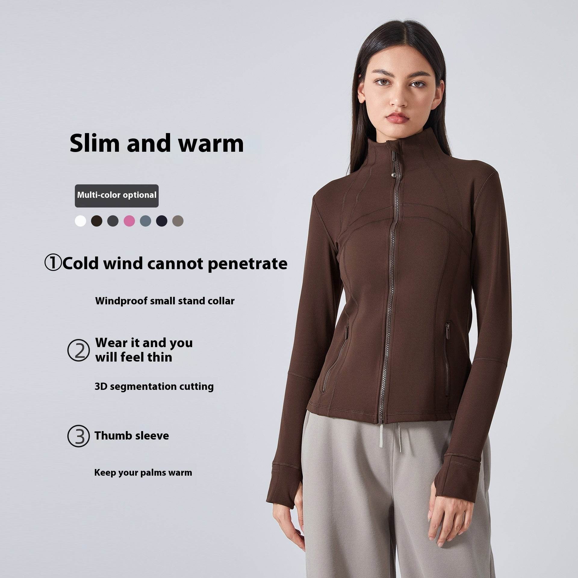 Long Sleeve Workout Tops for Women Halter Neck Zip Up gym top - www.Shopthatapp.com