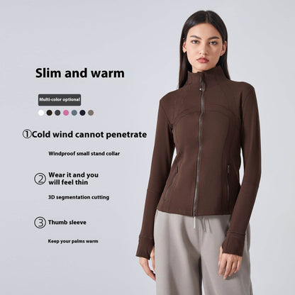 Long Sleeve Workout Tops for Women Halter Neck Zip Up gym top - www.Shopthatapp.com