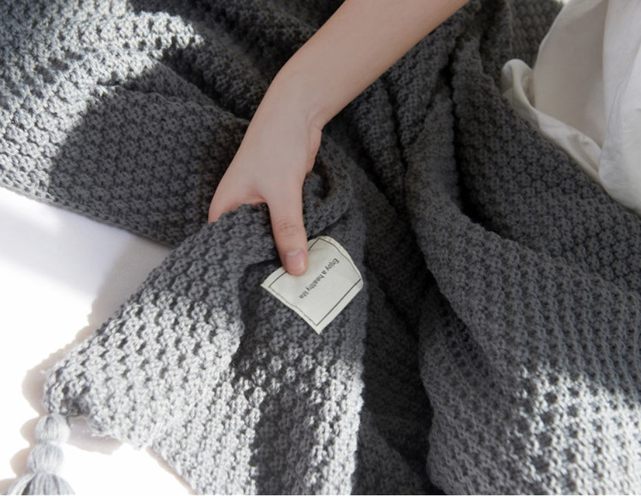 Fringed Knitting Blanket Wool Blanket - www.Shopthatapp.com