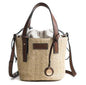 Women's bag hand-woven contrast color bucket straw bag cylinder handbag diagonal shoulder beach bag - www.Shopthatapp.com