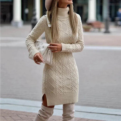 Autumn Winter Mini Slim fit Twist thick knitted Turtleneck sweater dress - www.Shopthatapp.com