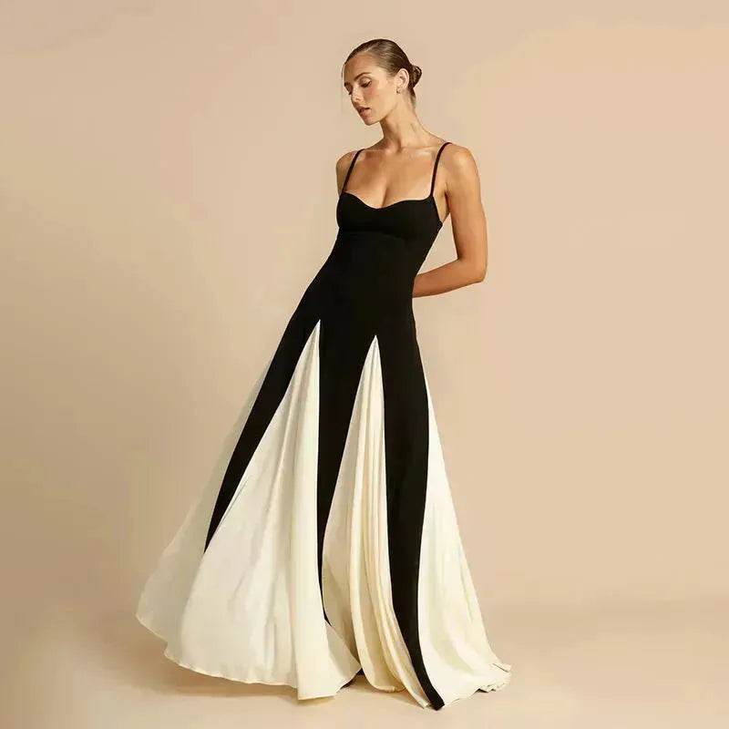 Luxury Women Sleeveless Color Contrast Sling Dress for Wedding Cocktail Evening Party events - www.Shopthatapp.com