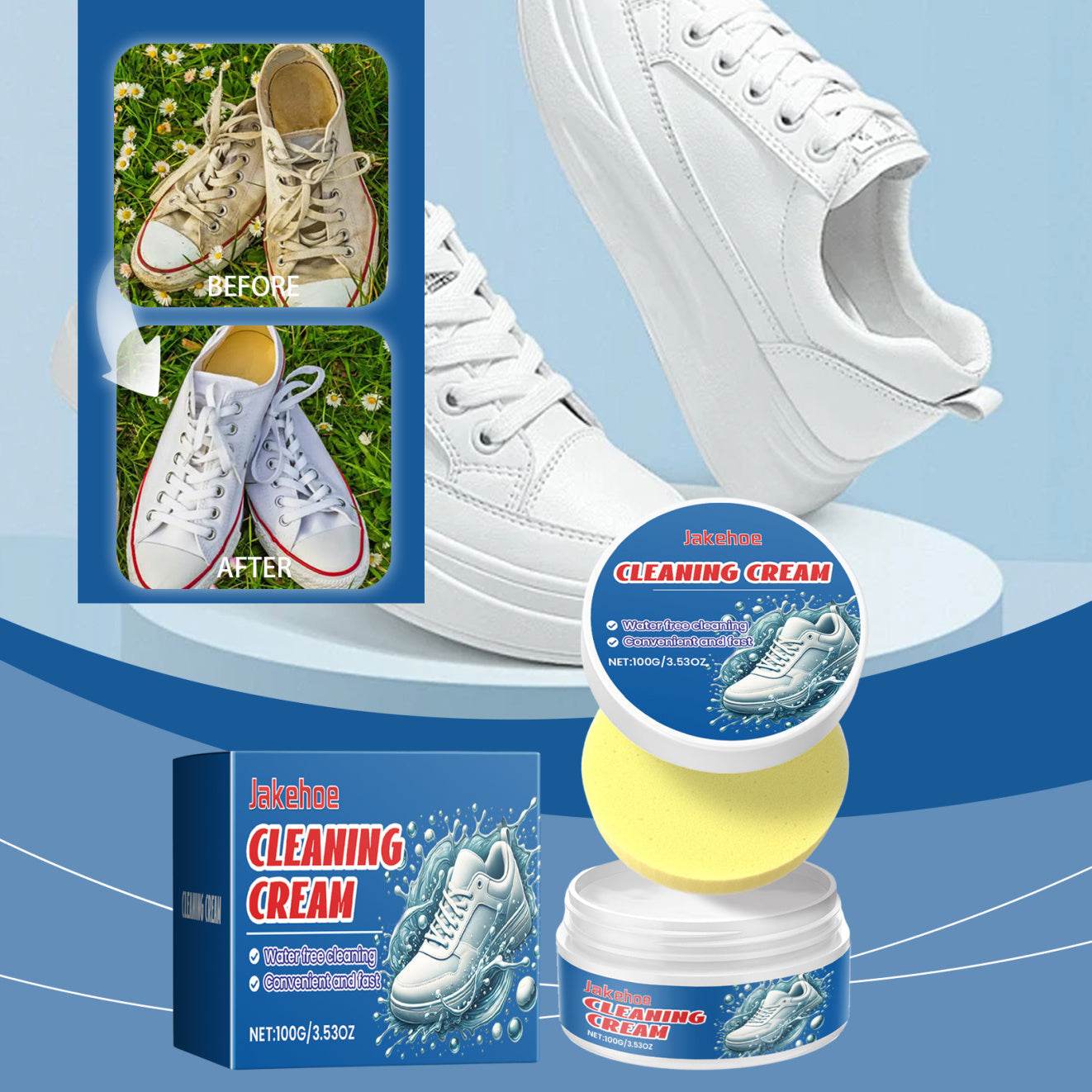 Jakehoe White Shoes Cleaning Balm Water-free Washing Brightening Stain remover - www.Shopthatapp.com