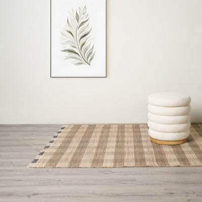 Artisan Hand Woven Jute  Cotton Grey Plaid Rug-5X7 Ft - www.Shopthatapp.com