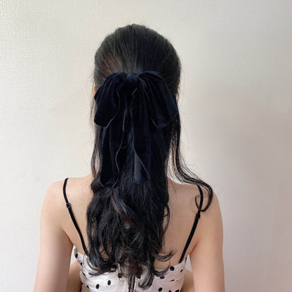 Silk satin oversized bow tie Hair Scrunchies ponytail Holder - www.Shopthatapp.com