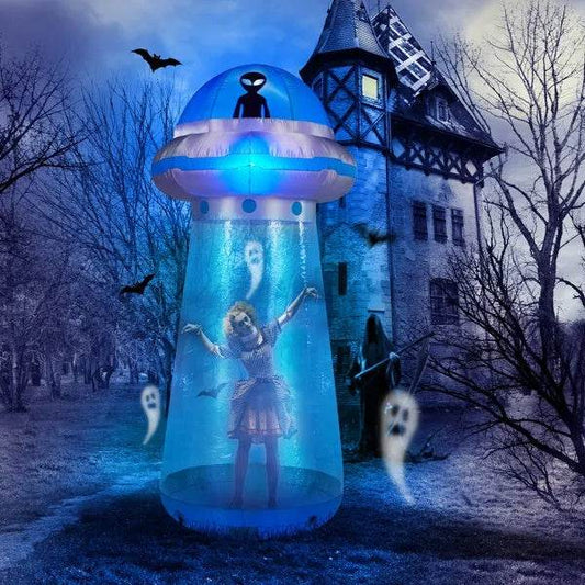 8.8 FT Halloween Inflatable UFO Yard Decoration, Fun Tall Blow Up Yard Decor With Built-in LED Lights And Stand Inside Design For Holiday Party Yard Lawn Garden Decor Indoor Outdoor - www.Shopthatapp.com