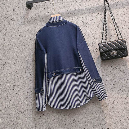 Casual Denim Jacket Fake Two-piece Suit Women - www.Shopthatapp.com