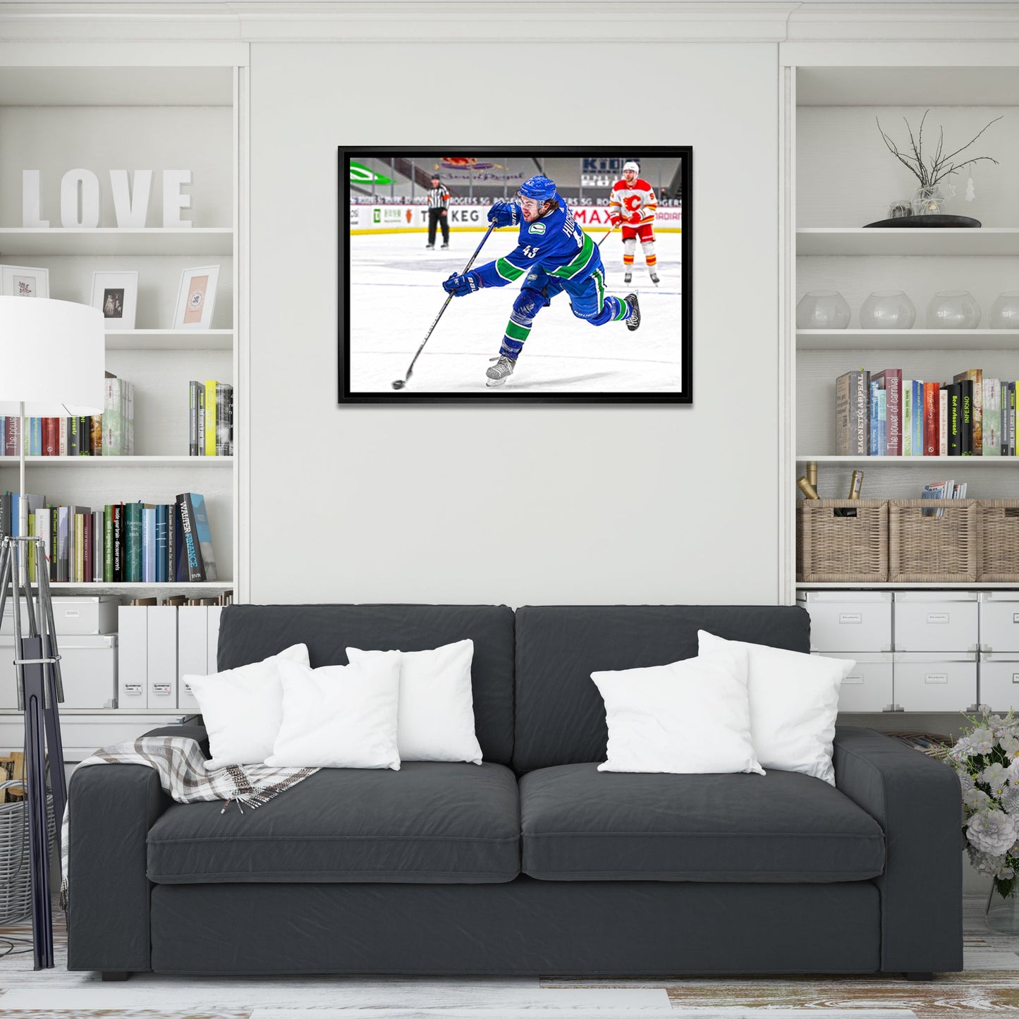 Quinn Hughes Vancouver Canucks Framed 20x29 Shooting Canvas - www.Shopthatapp.com