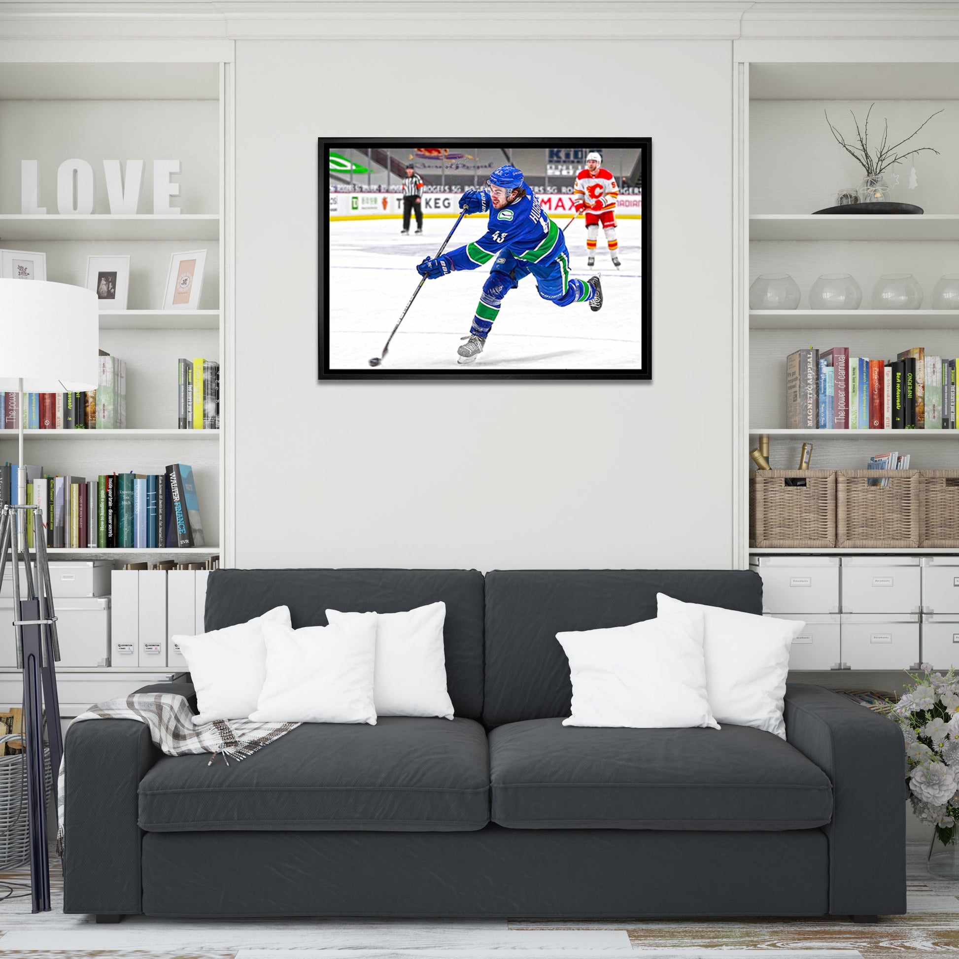 Quinn Hughes Vancouver Canucks Framed 20x29 Shooting Canvas - www.Shopthatapp.com