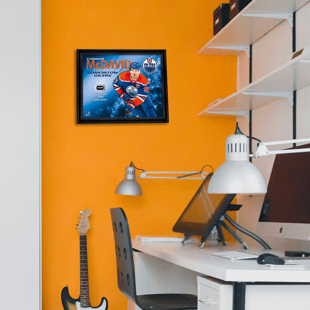 Connor McDavid 16x20 Photo Frame with Game-Used Net - Edmonton Oilers - www.Shopthatapp.com