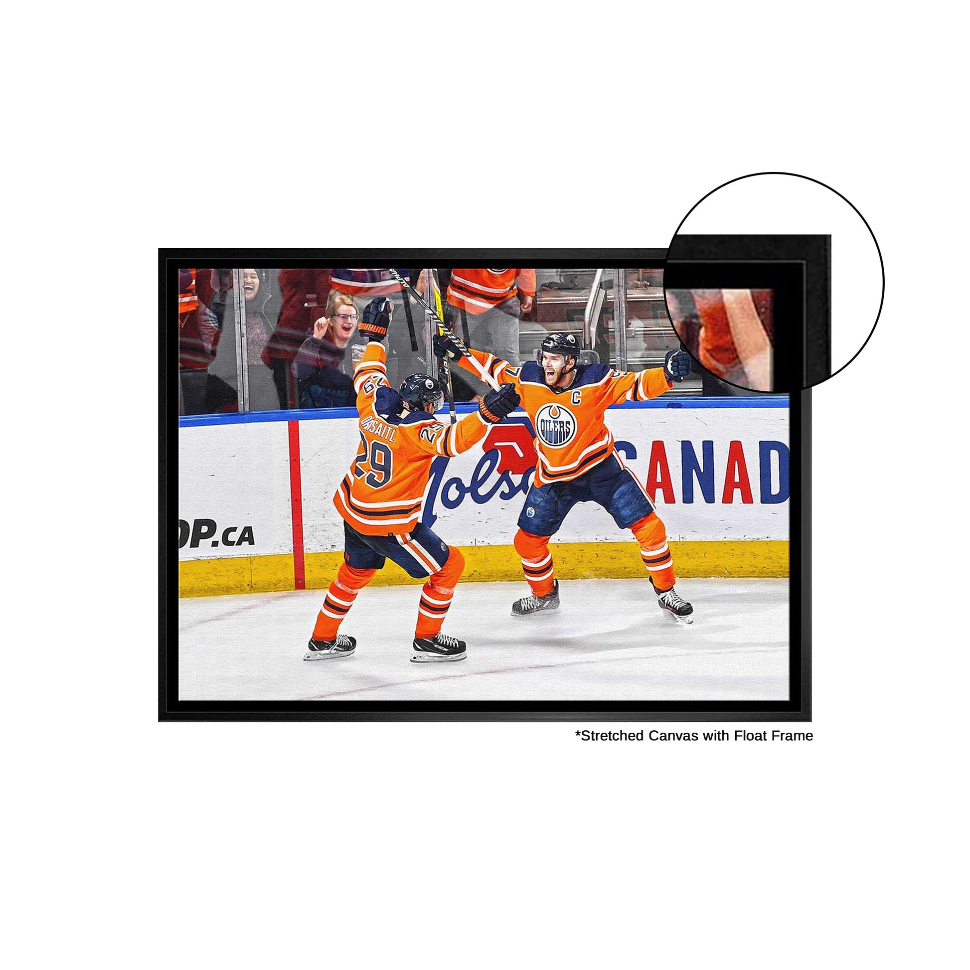 Leon Draisaitl and Connor McDavid 20x29 Framed Canvas Oilers Celebration-H - www.Shopthatapp.com