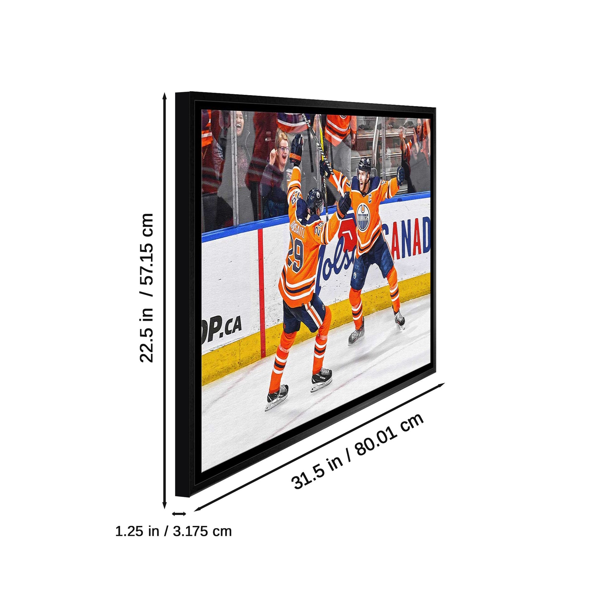 Leon Draisaitl and Connor McDavid 20x29 Framed Canvas Oilers Celebration-H - www.Shopthatapp.com