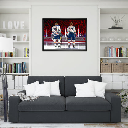 Connor McDavid and Leon Draisaitl Edmonton Oilers Framed 20x29 Line-Up Canvas - www.Shopthatapp.com