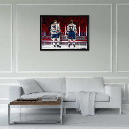 Connor McDavid and Leon Draisaitl Edmonton Oilers Framed 20x29 Line-Up Canvas - www.Shopthatapp.com