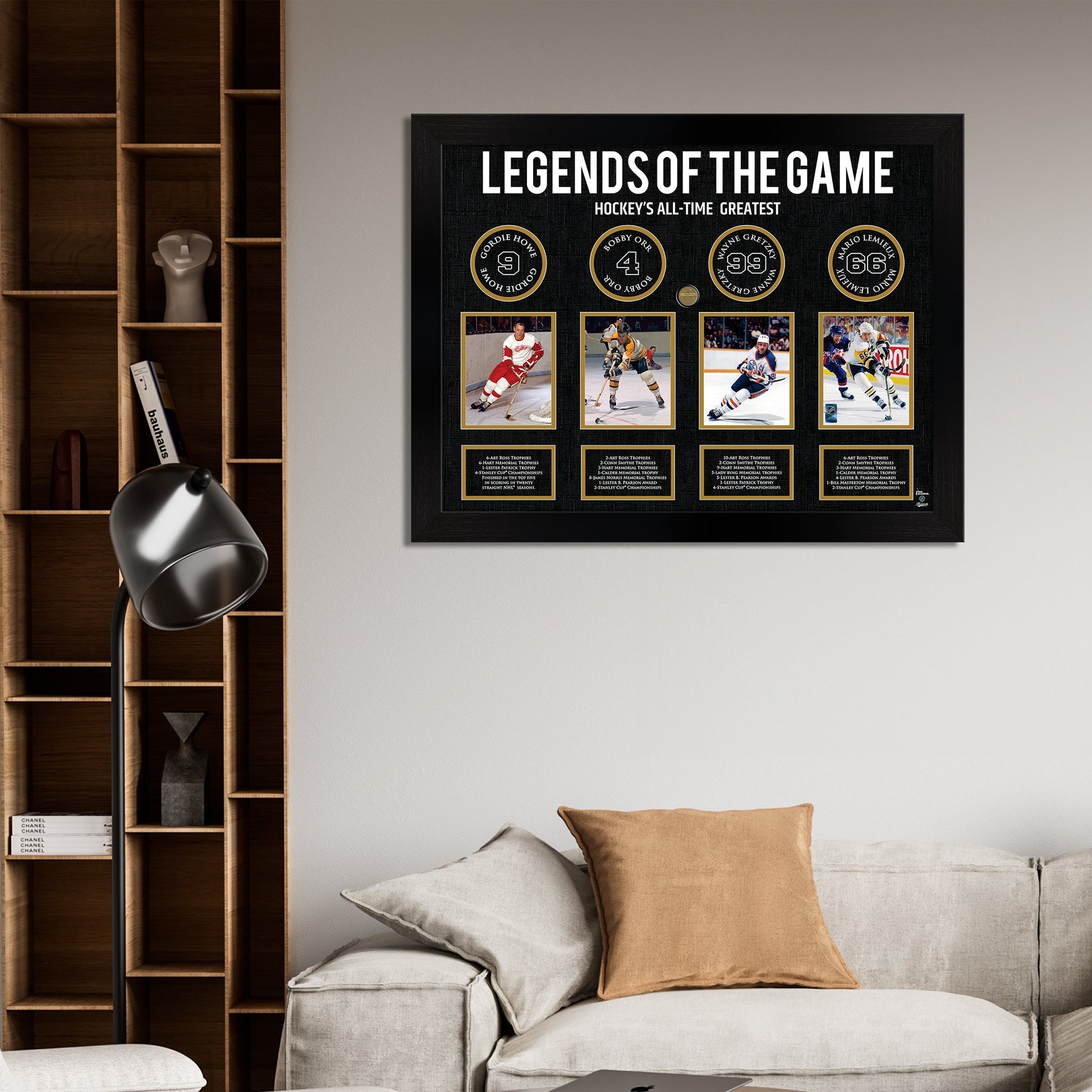 Legends of Hockey: Howe, Orr, Gretzky, Lemieux - Framed Collage - www.Shopthatapp.com